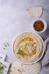 Hummus from chickpeas and pita bread.