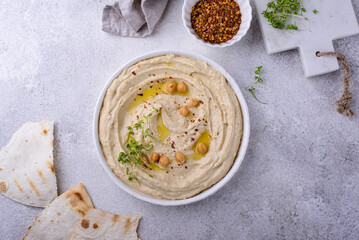 Hummus from chickpeas and pita bread.