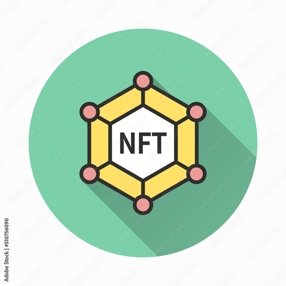 Poster nft icon with long shadow for graphic and web design.
