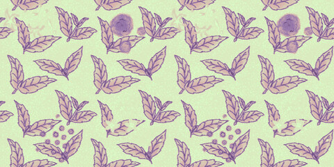 葉と花のクラシックな雰囲気のシームレスパターン