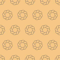 Classic flat circle frame twisted rope icon seamless pattern. Outline marine vector illustration.