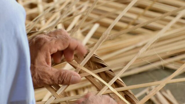 Close up hand weaving basket