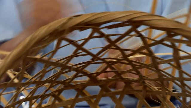 Close up hand weaving basket