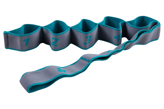 gray fitness tape with loops, for training legs and for performing sprains, on a white background