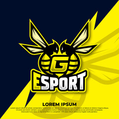 Bee letter G logo design, Hornet bee mascot esport logo design, Angry bee esport mascot logo icon. © widoko