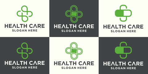 Health Care Logo set. Medical health technology logo design template.medical cross logo design
