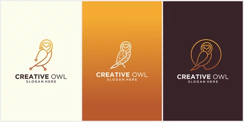 Poster owl logo design set, owl logo vector icon, simple and creative owl logo design vector © kingmakerz
