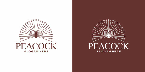 peacock line art logo in luxury style, vector Peacock Logo design, template.