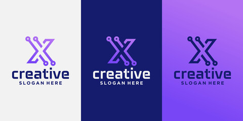 creative X technology logo set, minimalist trendy letter X shape logo, creative geometric sign logo