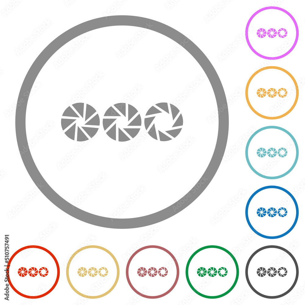Poster set aperture size solid flat icons with outlines