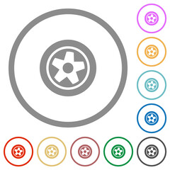 Car wheel flat icons with outlines