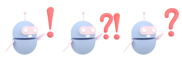Set of robot chatbot icon 3d. Cute AI bot helper mascot character cartoon symbol business assistant. 3d render.