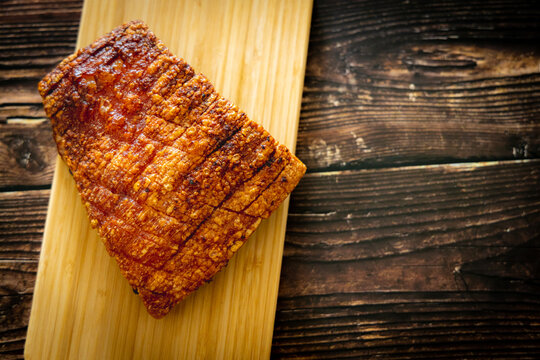 Crispy Pork Belly On Woodcutting Bord