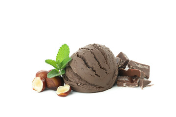 Chocolate ice cream isolated on white background