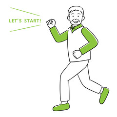 笑顔で走るシニア女性のシンプルイラスト