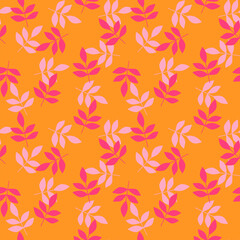 Modern trendy print with leaves and sprouts for fabric, paper, package, and ony surfaceVector botanical background. Colorful floral seamless pattern.