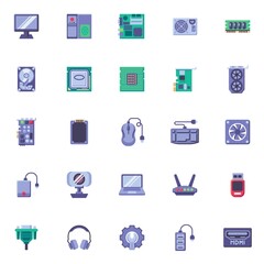 Computer hardware flat icons set