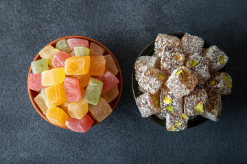 Traditional Turkish delight in two bowls
