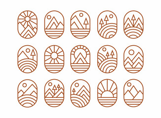 icon set logo summer holiday nature sun beach mountain adventure