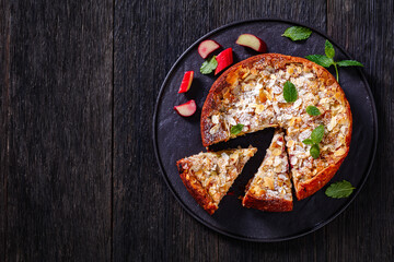 gluten free tasty swiss rhubarb tart on platter