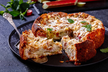 gluten free tasty swiss rhubarb tart on platter