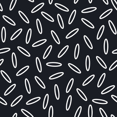 Seamless modern pattern with white grains of rice on a black background. For fashion fabrics, textiles, decorative pillows. Vector.