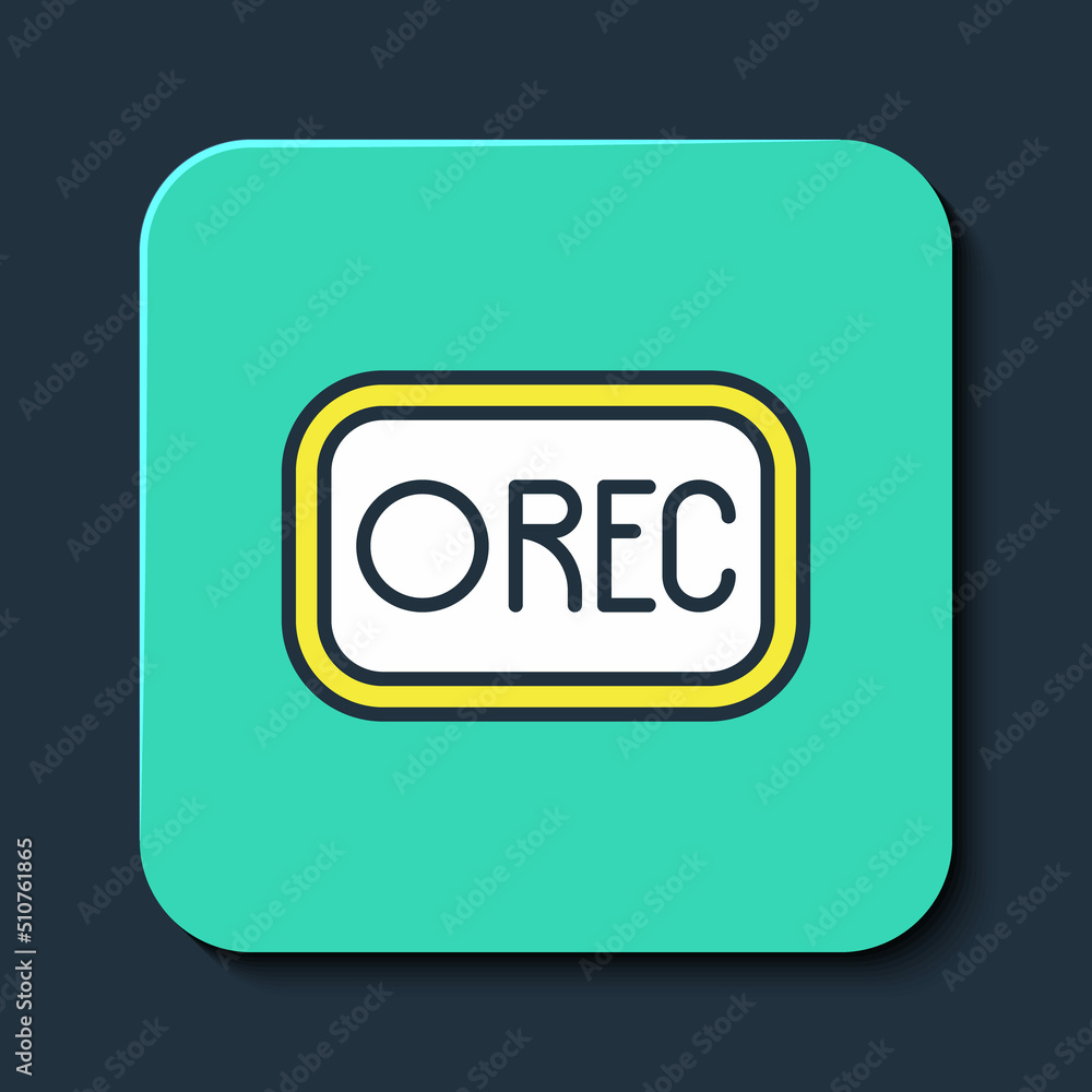 Poster filled outline record button icon isolated on blue background. rec button. turquoise square button. 