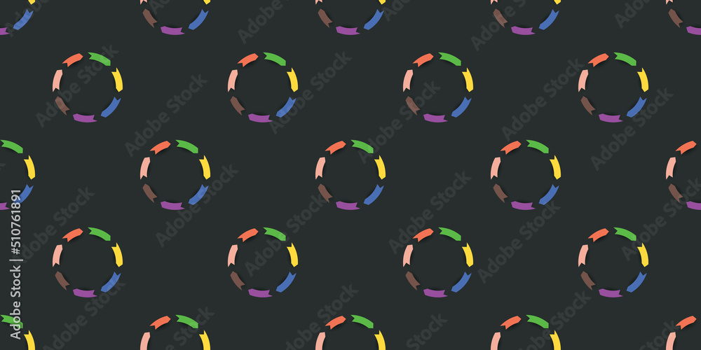 Poster dark abstract colorful geometric wide scale seamless background design, rows of many colorful circle