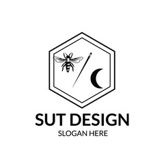 illustration of bee, needle and crescent into a polygonal logo