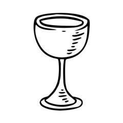 Cute cartoon treasure chalice doodle image. Goblet logo. Media highlights graphic icon