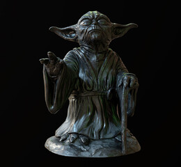 Naklejka premium Yoda figurine 3d rendering on black background