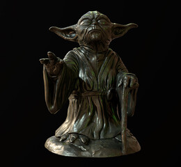 Naklejka premium Yoda figurine 3d rendering on black background