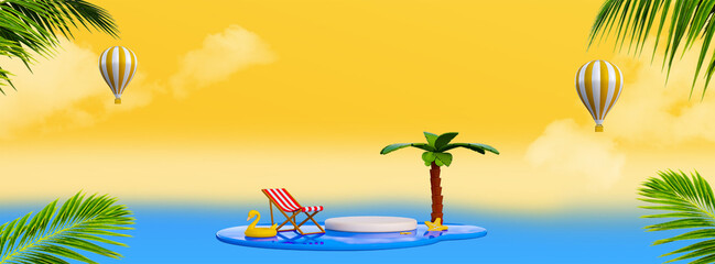 3d illustration summer beach with background with ornament summer