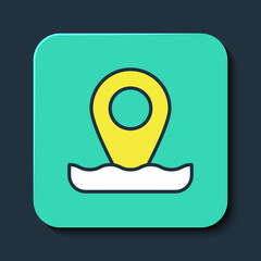 Obraz premium Filled outline Location fishing icon isolated on blue background. Fishing place. Turquoise square button. Vector