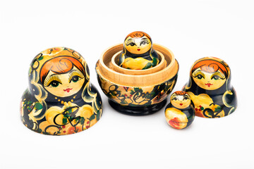 Traditional Russian dolls on white isolated background