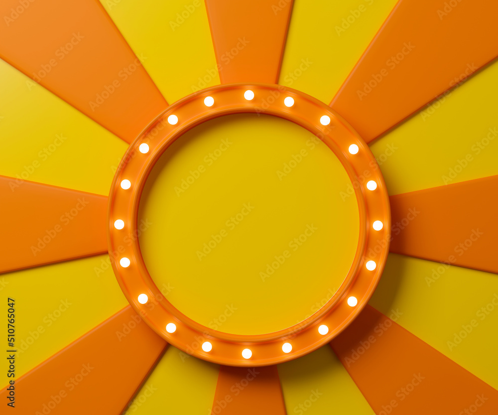 Poster 3d rendering orange and yellow circle banner with copy space for text or message. colorful billboard
