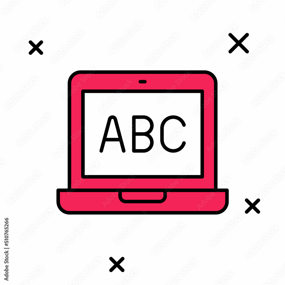 Poster Filled outline Laptop icon isolated on white background. Computer notebook with empty screen sign. Vector