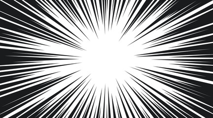 Fototapeta premium Manga speed burst frame. Radial anime speed lines. Crash zoom effect for comic book. Radial lines overlay template. Manga brust frame. Cartoon boom effect. Vector illustration on white background.