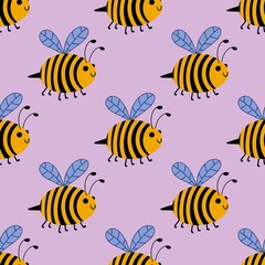 Kids seamless bee pattern for fabrics and packaging and gifts and cards and linens and wrapping paper