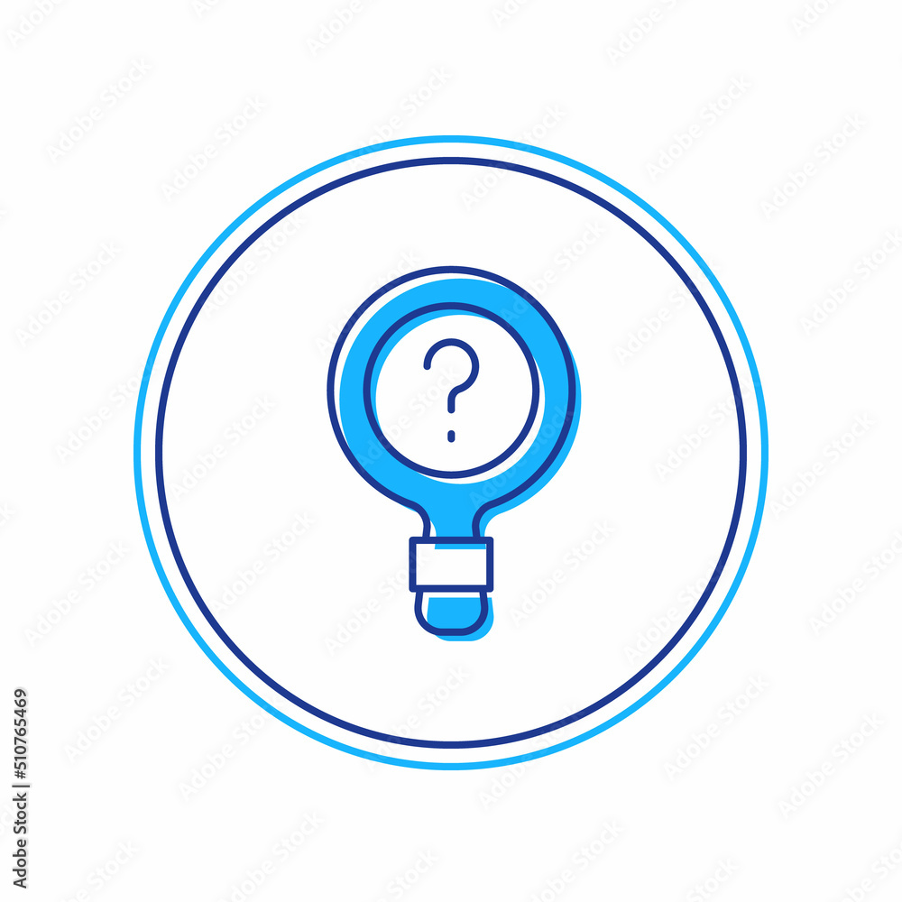 Poster filled outline unknown search icon isolated on white background. magnifying glass and question mark.