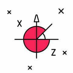 Filled outline Trigonometric circle icon isolated on white background. Vector - obrazy, fototapety, plakaty