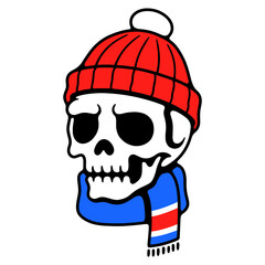 CUTE SKULL IN HAT AND SCARF COLOR WHITE BACKGROUND