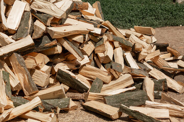 A stacked heap of chopped firewood for the stove. Agriculture