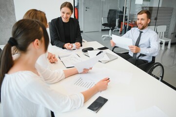 A group of business people partners during a set team meeting in the modern office. Teamwork concept