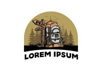 Mountain bag beside the way sign illustration