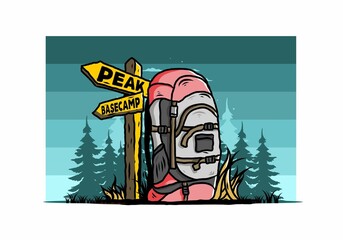 Mountain bag beside the way sign illustration