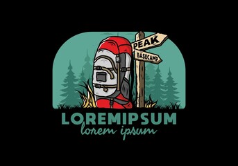 Mountain bag beside the way sign illustration