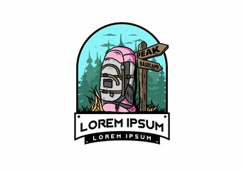 Mountain bag beside the way sign illustration