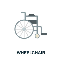 Fototapeta na wymiar Wheelchair flat icon. Colored element sign from hospital collection. Flat Wheelchair icon sign for web design, infographics and more.