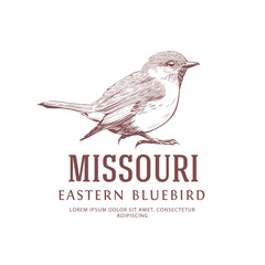  Missouri State Symbol. Eastern Bluebird. Vintage Logo